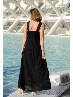 Сукня максі з прошви на широких бретелях 4075-F-black-C